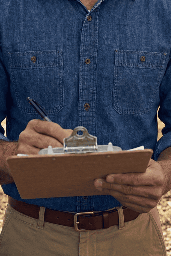 hands holding clipboard with a payment policy on it
