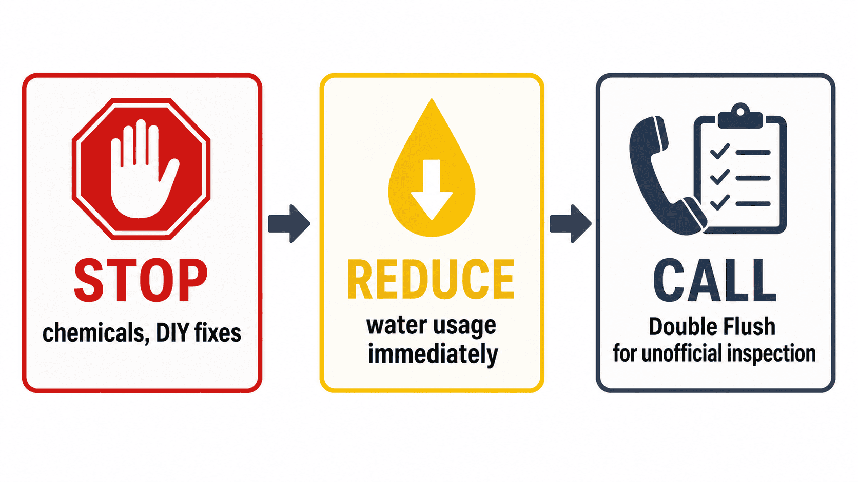 Leach field failure next steps to stop chemical drain field fixes, reduce water usage, and call Double Flush for inspection