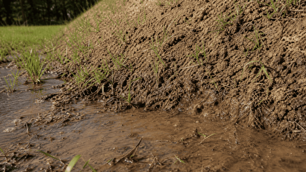 Septic mound system problem with wet toe seepage at the side slope of a failing mound