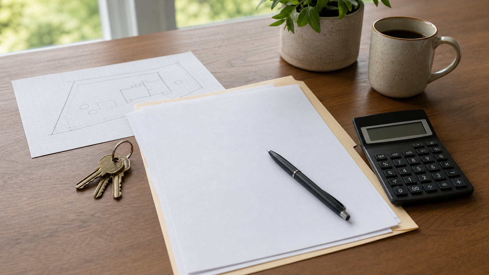 Blank replacement estimate paperwork, house keys, and calculator for a failed septic inspection escrow holdback