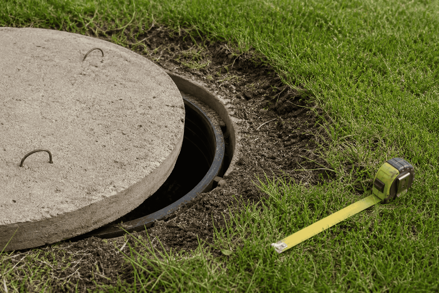 Concrete septic tank lid and riser access detail for septic tank pumping in Northeast Ohio